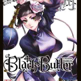 Illustrazione di una ragazza in stile manga con arma e abbigliamento dark. Cover del volume 29 di Black Butler.