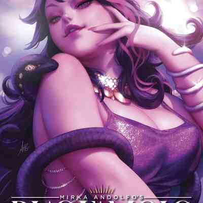 Ragazza con serpente, gioielli e atmosfera affascinante in stile digitale artistico.