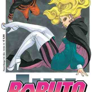 Alt: Copertina manga Boruto con personaggi Naruto e Hinata in stile anime robusto.