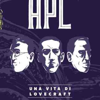 Illustrazione con tre volti stilizzati di personaggi, sfondo scuro, stile fumetto Lovecraft, copertina di graphic novel.