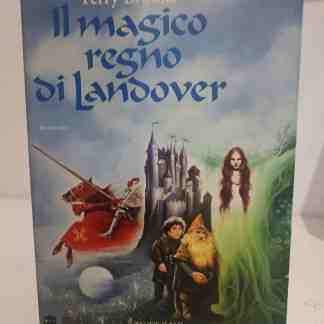 Libro fantasy "Il magico regno di Landover" con castello imponente e protagonisti epici.
