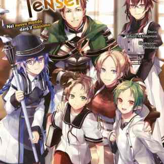 Illustrazione manga Mushoku Tensei nel nuovo mondo, personaggi e stile artistico; copertina volume 1.