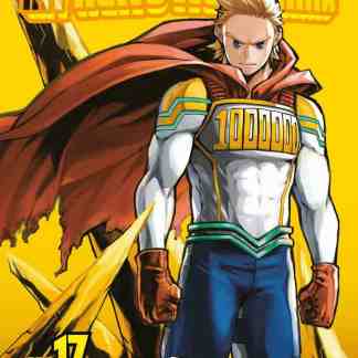 ALT: Copertina del manga My Hero Academia volume 17, protagonista con costume da supereroe e sfondo giallo brillante.