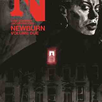 Dettaglio di copertina di "Newburn Volume Due" con ritratto di donna cademmotta.