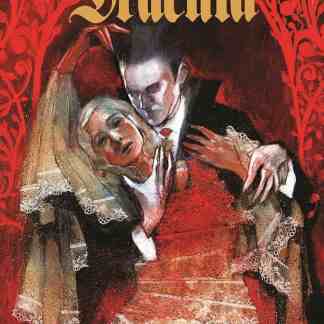 Scena di Dracula e bambola di pizzo, atmosfera gotica, illustrazione gotica di vampiri.