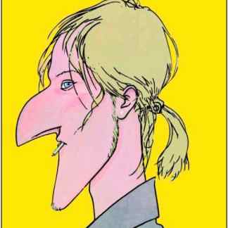 Caricatura umoristica di Zanardi con grande naso e sorriso acuto.