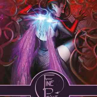 Dettaglio di una figura femminile misteriosa circondata da serpenti e ali di farfalla, in uno stile fantasy oscuro e affascinante.