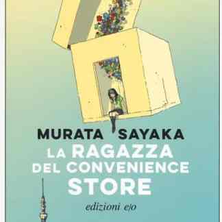 Fermata manga con ragazza giovane in negozio, città moderna e skyline sullo sfondo.