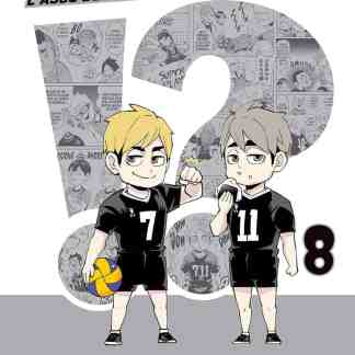 Caricatura anime di due giocatori di volley in stile manga, con numeri 7 e 11, in scena dinamica e divertente.