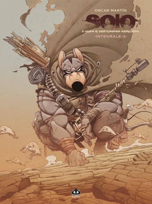 Immagine di Solo, il guerriero con armatura, in un ambiente desertico con nemici sulle spalle.