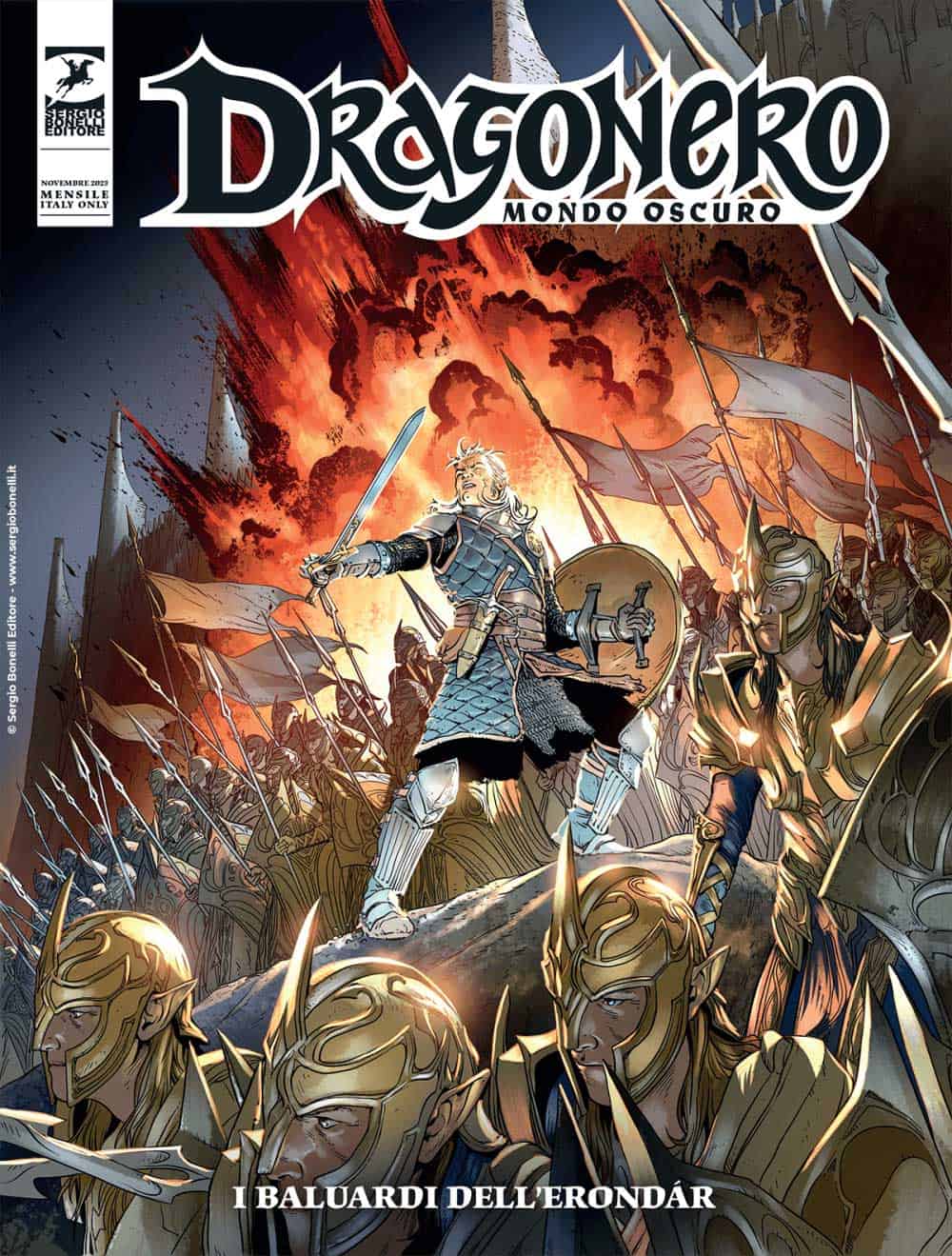 Guarda questa copertina di Dragonero - Mondo Oscuro 13, ricca di dettagli fantasy e avventura.