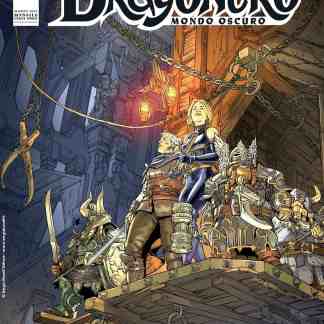 Corpo a corpo epico con figure fantasy, ambientazione misteriosa e oscuri guerrieri di Dragonero.