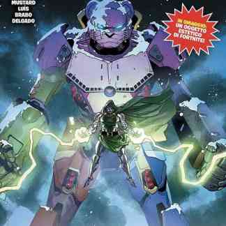 Guerrieri Marvel contro gigantescos robot in fumetto Fortnite x Marvel.