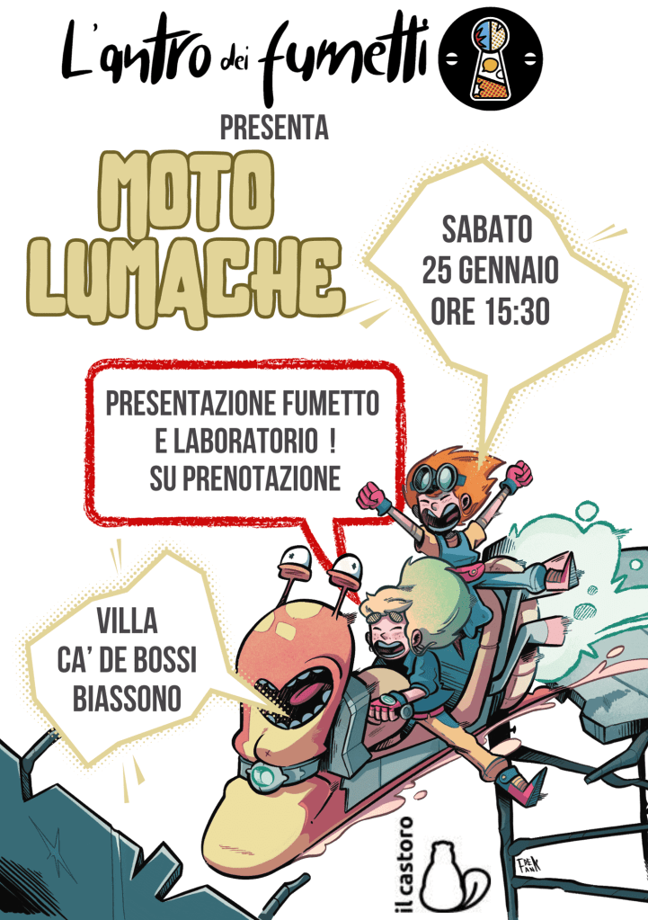 Laboratorio di fumetti Motolumache, evento per bambini e ragazzi, prenotazioni obbligatorie.
