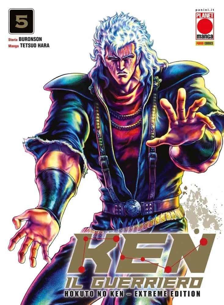 Personaggio di manga giapponese, Hokuto no Ken, in versione estesa, stile anime, con dettagli vivaci e atmosfera di combattimento.