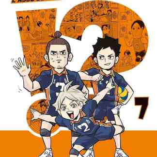 Testo alternativo: Copertina dell'edizione 7 di Haikyu! con personaggi principali in azione, stile manga, sfondo arancione.