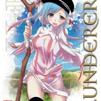 Immagine di una ragazza anime con vestiti scolastici, cappello nero, e bastone, stile manga, scena outdoors.