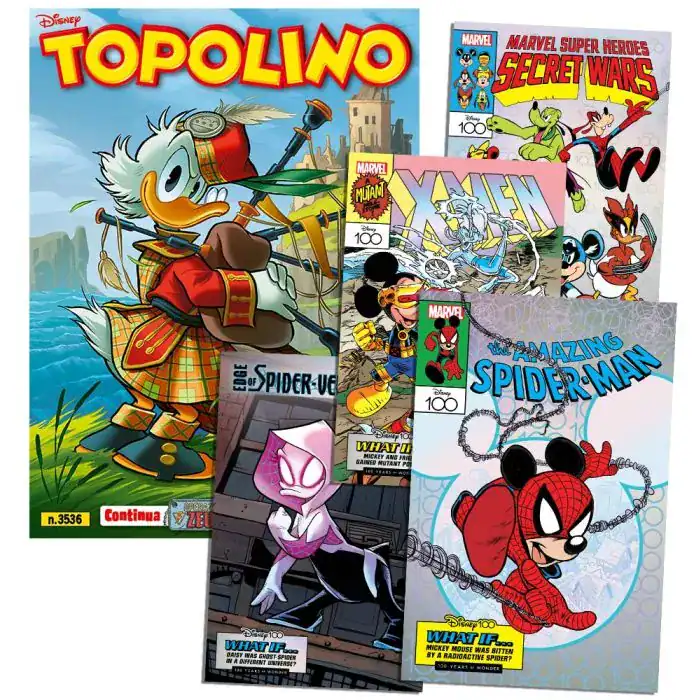Fumetti Topolino e Marvel supereroi, Spider-Man, X-Men, e personaggi Disney. Collezione di albi a fumetti per bambini e ragazzi.