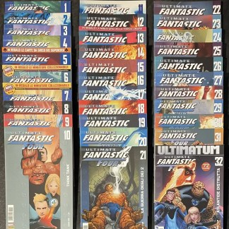 Vasta collezione di fumetti Marvel Ultimate Fantastic Four di diverse serie e numerazioni.