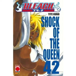 Alt: Copertina manga Bleach, scena d'azione intensa con personaggio femminile con capelli biondi e frustata.