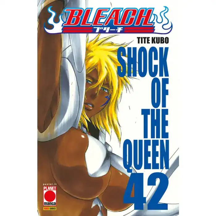 Alt: Copertina manga Bleach, scena d'azione intensa con personaggio femminile con capelli biondi e frustata.
