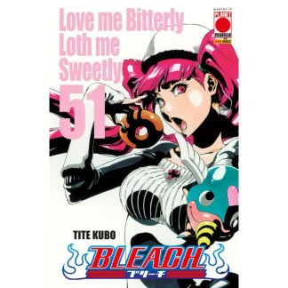 Alt: Copertina manga Bleach con personaggio femminile dai capelli rosa e disegni vivaci.