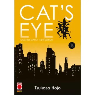 Copertina del manga "Cat's Eye" con silhouette di gatti e skyline urbano, ideale per appassionati di fumetti e storie di gatti.