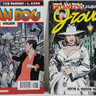 Fumetto Dylan Dog, copertina Goliath, personaggi e scena urbana notturna, stile italiano, collezione di fumetti.