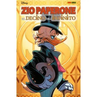 Persona di zio Paperone con cappello e vestiti eleganti, ispirato a Disney e alle avventure di Paperopoli.