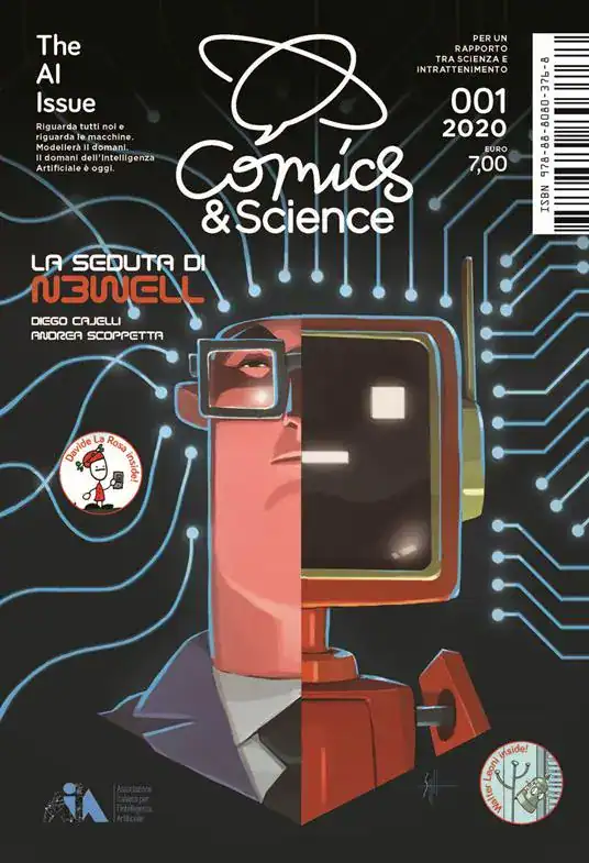 Copertina rivista fumetti scienza e intelligenza artificiale.