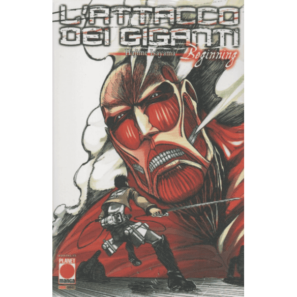 Immagine di manga Attack on Titan, personaggio che combatte un gigante.