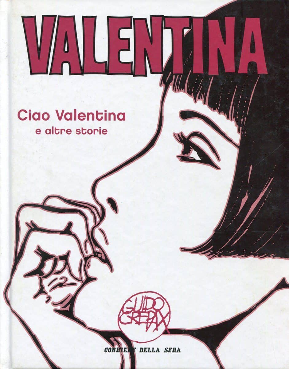 Illustrazione fumetto Valentina, donna con capelli neri e gesto pensieroso, copertina storica Alice.