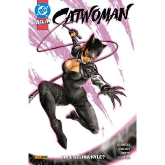Catwoman fumetto DC, immagine di una vigilante mascherata in costume nero, in azione dinamica.