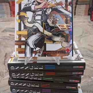 Illustrazione di un personaggio anime con animale, copertina di manga fantasy, collezione di volumi.