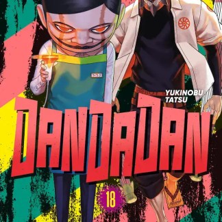 Caricature di personaggi manga Dandan con stile unico e sfondo colorato vibrante.