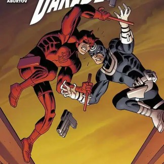 Fumetto Marvel Daredevil e Punisher in azione, confronto epico con armi e combattimenti.