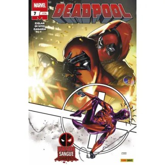 Copertina di Deadpool con dettagli di battaglia e personaggi coinvolti.