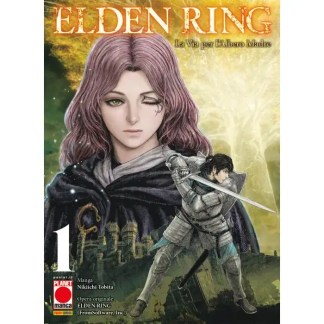 ALT: Copertina fumetto Elden Ring con guerriero e donna misteriosa in stile fantasy.