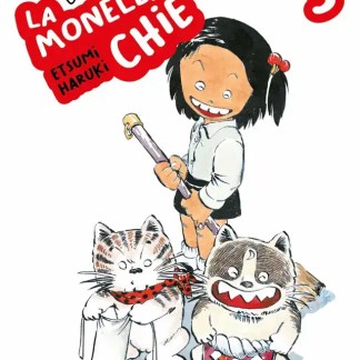 Cover di "La Monella Chi" con ragazza e gatti divertenti, stile manga, fumetti giapponesi, comic, disegni per bambini.