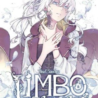 Immagine di un personaggio con capelli biondi e occhi azzurri, sfondo magico con piume e luci scintillanti.