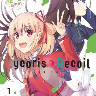Fumetto anime Lycoris Recoil con personaggi femminili, stile manga e colori vivaci.