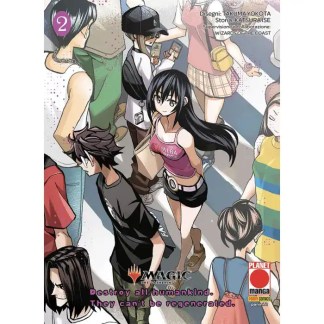 Anime characters in busy city street drawing.