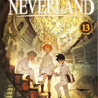 Alt text: Copertina del manga "The Promised Neverland" volume 13 con tre giovani ragazzi in un ambiente fantasy.