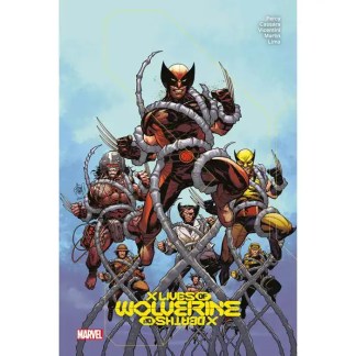 Immagine dei Superiori X-Men con Wolverine in primo piano su sfondo blu.