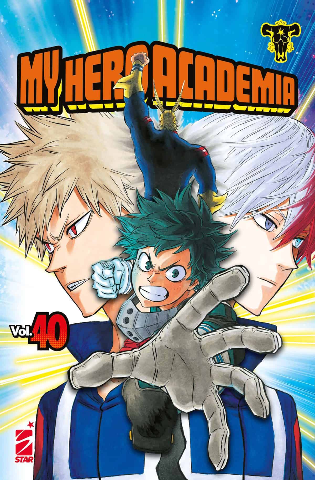 Alt testo: Copertina di My Hero Academia con protagonisti principali di fronte in azione.
