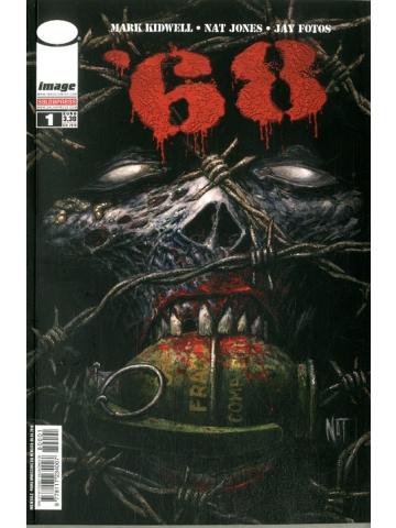 Alt: Copertina del fumetto 68 con un volto spaventoso e dettagli dark, molto horror e thriller.