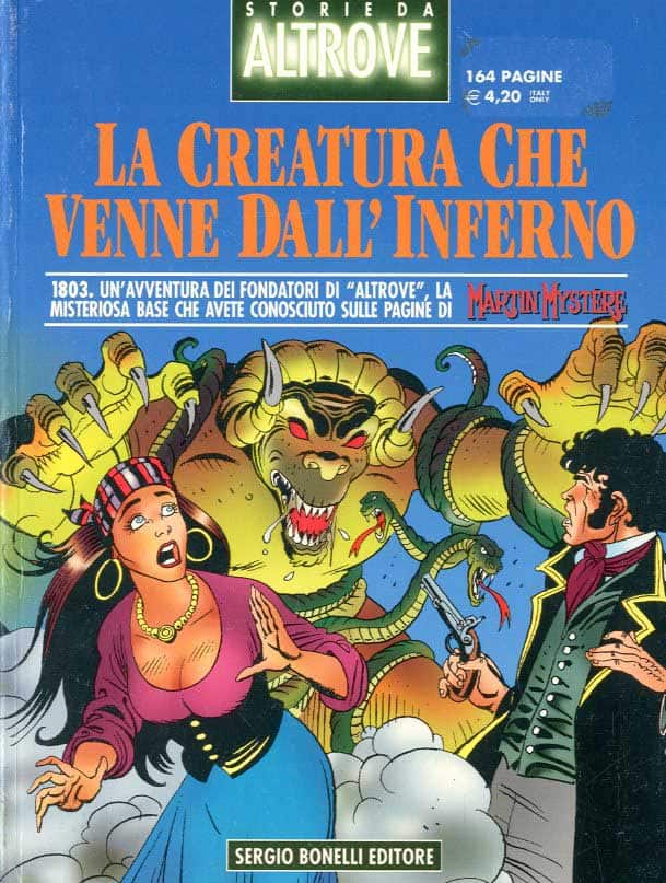 Mostra di un mostro di inferno e personaggi fantasy.