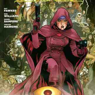 Illustrazione di una donna con cappuccio rosso e pistola.