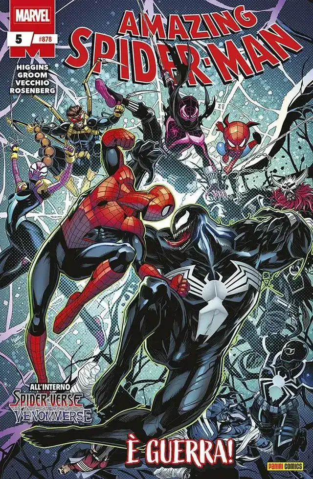 Alt: Copertina di Marvel's Amazing Spider-Man con Spider-Man e Venom in battaglia.