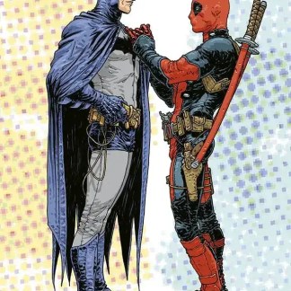 Alt text: Illustration di Batman e Deadpool con dettagli vivaci e stili comic pubblicati in Italia.
